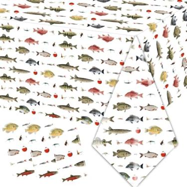 Imagem de Vyntrago 3 peças de toalha de mesa de pesca, decorações de toalha de mesa de plástico para festas (137 cm x 274 cm), capa de mesa descartável, para decoração de pequenos pescadores, aniversário