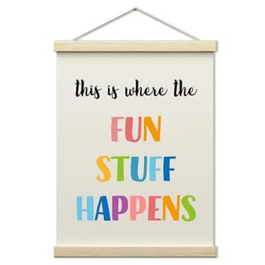 Imagem de CWIOQPYI Moldura para pendurar para pôster, decoração de quarto infantil, decoração de sala de aula, This is Where All Fun Stuff Happens Banner de tela, 30 x 39,9 cm - A02