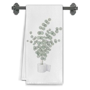 Imagem de Elefeltclave Toalhas de mão florais de eucalipto, decoração floral de banheiro, planta de eucalipto, flor em papel higiênico, toalhas de mão decorativas para banheiro, banheiro, banheiro, 40 x 61 cm