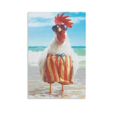 Imagem de Vibrações de verão! Pirata elegante - Enfeite de galinha com tons e shorts palavras motivacionais pinturas modernas 12 x 18 polegadas (30 x 45 cm) estilo sem moldura