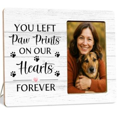 Imagem de LUERHUI Porta-retrato memorial para cães Loss of Dog, Pet Memorial Gifts, You Left Paw Prints on Our Hearts Molduras de madeira