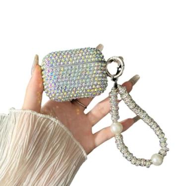 Imagem de GUAYQAT Capa de strass brilhante brilhante a laser para AirPods Pro 2 com pulseira, capa para fones de ouvido fofos de diamante com glitter de cristal para Air Pod Pro 2 para mulheres e meninas