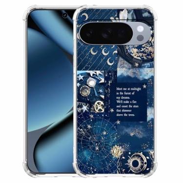 Imagem de AOSSXIN Colagem vintage celestial sol lua estrela, padrão de constelação espacial, capa protetora de TPU macio moderno para Google Pixel 10 e Pixel 10 Pro transparente