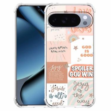 Imagem de AOSSXIN Boho Jesus Christian Quote Bible Verse Colage, Capa protetora de TPU macio compatível com Google Pixel 10 e Pixel 10 Pro, transparente