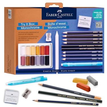 Imagem de Faber-Castell Caixa Try It: Kit de arte de desenho monocromático, 27 peças com lápis de cor, grafite e lápis de carvão, materiais de arte profissional para adultos, adolescentes e iniciantes