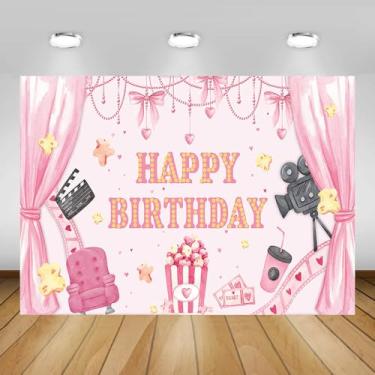 Imagem de AIBIIN 2,1 x 1,5 m, tema de filme, cenário de aniversário, decoração de festa de feliz aniversário, pipoca, câmera, cinema, decoração para meninas, artigos para festas noturnas