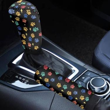 Imagem de Horeset Manípulo de mudança de marchas e tampa de freio de mão, capa protetora de alavanca de engrenagem automotiva universal acessórios de manga de proteção de manípulo interior automotivo