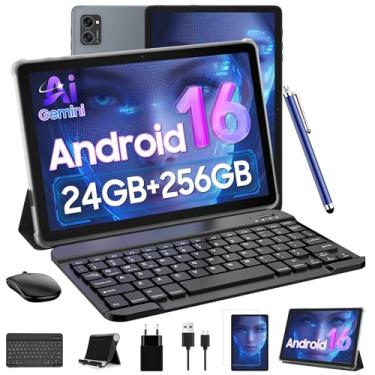 Imagem de Tablet de 10 polegadas, tablet Android 15, tablets Android Gemini AI 2.0, 24 GB de RAM + 256 GB de ROM (2 TB TF), tablet com kits de teclado e caneta, Widevine L1, FHD, WiFi 6, BT5.0, GPS, câmera AI