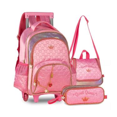 Imagem de Kit Mochila Princesas Escolar Infantil Rodinhas Menina
