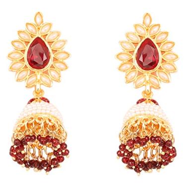 Imagem de Touchstone "Contemporary Kundan Collection" Exótico indiano Bollywood Desire Royal Mughal Kundan Polki Look Floral Imitação Rubi Joia Lustre Brincos em tom dourado para mulheres