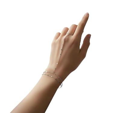 Imagem de Pulseira de anel banhada a prata para mulheres, joia de corrente de mão ajustável delicada, pulseira minimalista de dedo a pulso