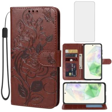 Imagem de Vavies Capa para Galaxy A56 5G Capa/Galaxy M56 Capa carteira com protetor de tela de vidro temperado, flor de couro flip suporte para cartão de crédito capa de telefone para Samsung Galaxy A56 5G