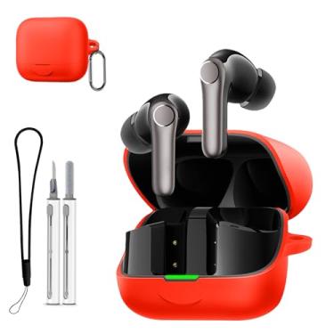 Imagem de Capa de silicone para Earfun Air Pro 4+, capa protetora macia para fones de ouvido com kit de limpeza, cordão e chaveiro, antiarranhões, à prova de poeira, à prova de choque – vermelha