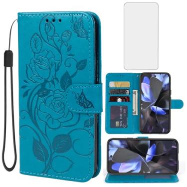 Imagem de Vavies Capa para Pixel 10, capa carteira Pixel10 Pro com protetor de tela de vidro temperado, capa de celular flip de couro floral com suporte para cartão de crédito para Google Pixel10 Pro azul