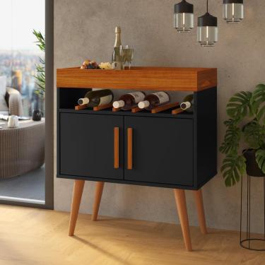 Imagem de Aparador Café Drink Com Portas Pés Em Madeira Pinus Preto/Caramelo