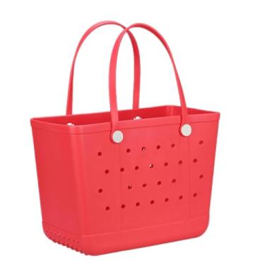 Imagem de Urvczza Bolsa de praia de borracha, bolsa feminina à prova d'água, para viagens, piscinas e academias, Vermelho/GG, X-Large