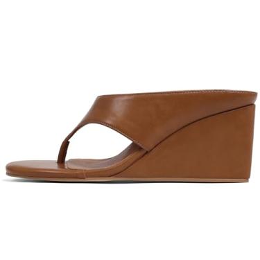 Imagem de AMINUGAL Sandálias de cunha femininas modernas elegantes de verão salto alto grosso bico redondo aberto chinelos femininos chinelos fofos de praia sem cadarço para mulheres Y2K, Marrom PU, 38