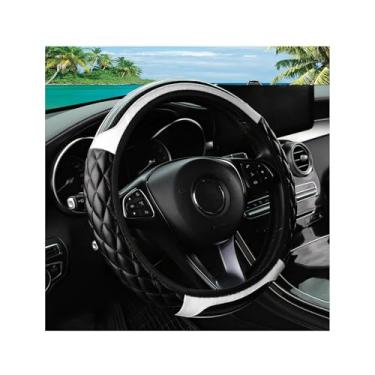 Imagem de Couslcd Capa de volante de carro, 36,8-38 cm de couro antiderrapante, design confortável de segurança, acessórios de volantes automáticos universais para carros, caminhões, SUV (branco)