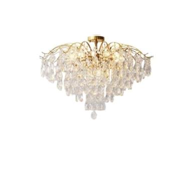 Imagem de Luminária pendente nórdica retrô pós-moderna de luxo, com detalhes em cristal francês e luz aconchegante | Ideal para sala de estar, quarto, restaurante e bar (D/80CM)