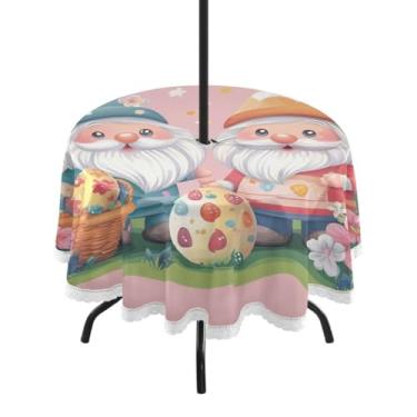 Imagem de Blueangle Toalha de mesa redonda de 60 polegadas à prova d'água para ambientes externos de Páscoa fofa com orifício para guarda-chuva - Tecido resistente para todos os climas à prova de sol para pátio
