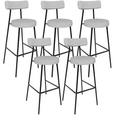 Imagem de Kit 05 Banquetas Altas Cozinha Bar Sala De Jantar Em Aço Milão L02 Linho Cinza - Lyam Decor