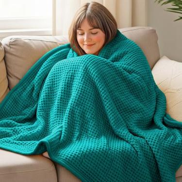 Imagem de THREAD SPREAD Cobertor de waffle 100% algodão King Size - Cobertor macio leve e respirável de trama de waffle tamanho king para todas as estações, cobertores texturizados para cama, sofá, hotel