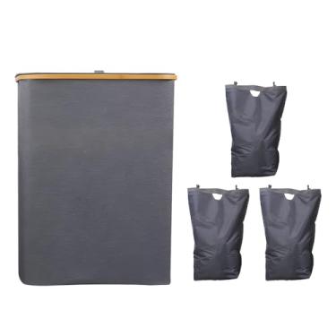 Imagem de Cesto de Roupa Suja 160L com Tampa Grande Colapsível 3 Divisores Organizador Roupas Sujas Alças Sacolas Internas Removív
