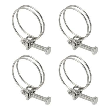 Imagem de HARFINGTON 4 peças de clipes de mangueira de fio duplo 40-45 mm 304 braçadeiras de tubo de fio ajustáveis de aço inoxidável 304 com parafuso M6 prendedor de junta de encanamento para coleta de poeira