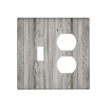 Imagem de Nadoabtm Wallplates Farmhouse – Porta de celeiro cinza rústica de madeira, 1 interruptor duplex, placa elétrica GFCI para interruptor de luz decorativa para decoração de cabine de quarto