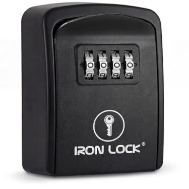 Imagem de Iron Lock Caixa de bloqueio de chave de montagem na parede com combinação de 4 dígitos, código redefinível, interruptor A B e capacidade de 5 teclas - Cofre à prova d'água interno/externo para chaves