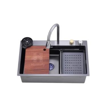 Imagem de Cuba Cascata Gourmet Premium Torneira Lavador Copos Completa Cor Prateado Homefy