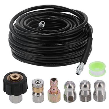 Imagem de Mangueira de limpeza de drenagem de esgoto para lavadora de alta pressão Mangueira de jateamento resistente de 30 metros com kit de bico para sistemas de drenagem internos e