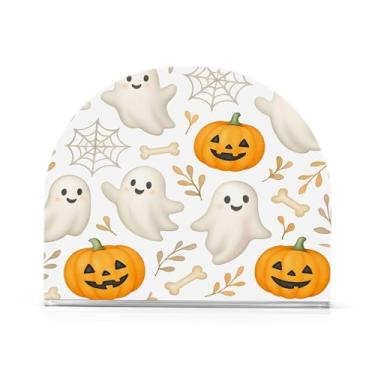 Imagem de Wassud Porta-guardanapos de acrílico Halloween Boo Pumpkins, dispensador de guardanapos de papel moderno em forma de U para mesa, cozinha, sala de jantar, bancada 1 peça (comporta 50-60 guardanapos)