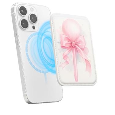 Imagem de Suporte magnético para iPhone, carteira fina de couro PU, capa para cartão, capa traseira para cartão, acessório de telefone fofo