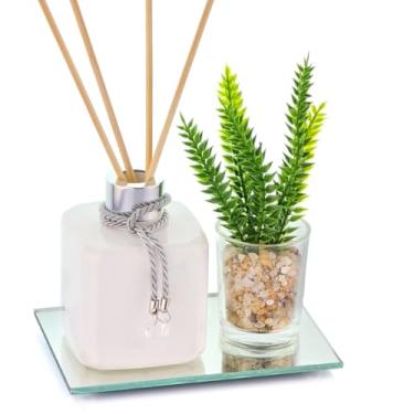 Imagem de Kit Aromatizador de Ambiente Prata com Difusor Decorativo Aromatizador para Sala e Escritório Enfeite Elegante com Bandeja Espelhada