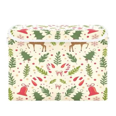 Imagem de CEBUGI Caixotes de armazenamento com tampas, caixa de armazenamento de tecido dobrável, cubos de rena, organizadores para prateleiras de quarto de armário de casa 40 x 30 x 30 cm