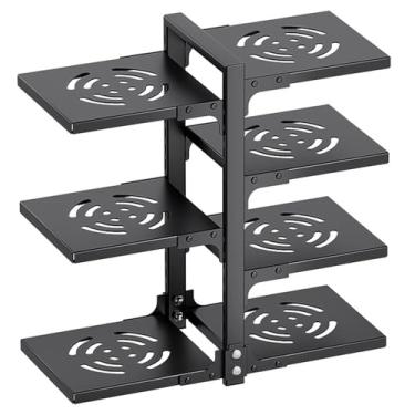 Imagem de uhyOHF Suporte de panelas ajustável de 7 camadas para organização e armazenamento de armários, rack de panela de chão de cozinha embaixo da pia, rack de armazenamento de ferro fundido resistente