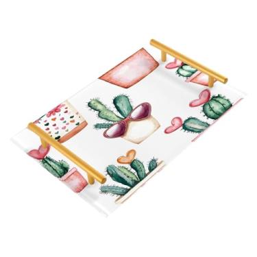 Imagem de Wassud Bandeja de banheiro com alças cactos com corações organizador de perfume acrílico para banheiro cozinha balcão 30 x 20 cm