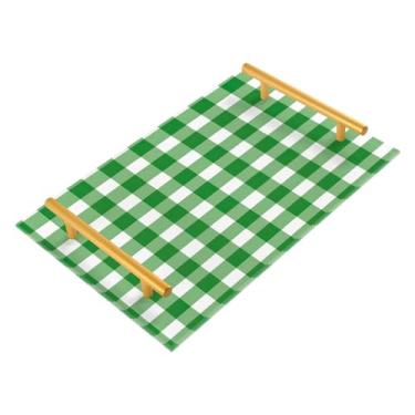 Imagem de Wassud Bandeja de banheiro verde guingão acrílico joias bandejas de perfume com alça de maquiagem bandeja de cômoda para quarto e cozinha, 30 x 20 cm