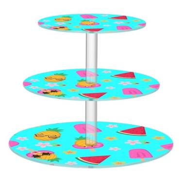 Imagem de CEBUGI Suporte de cupcake de 3 camadas, frutas tropicais, redondo, suporte de bolo, torre, bandeja de servir em camadas de acrílico para chá, chá de bebê, casamento e mais