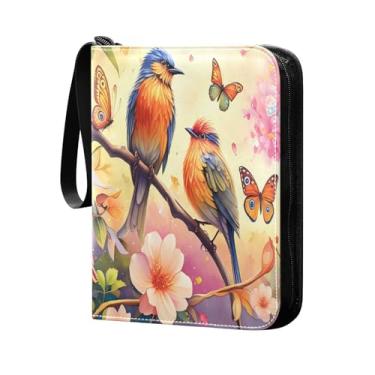 Imagem de Wassud Fichário de 4 bolsos, dois pássaros com borboletas, comporta 400 cartões padrão à prova d'água TCG CCG MTG álbum presentes para colecionadores, meninos e meninas