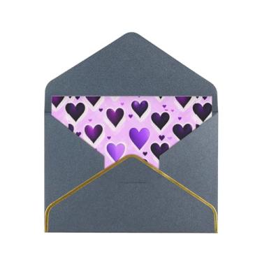 Imagem de SKKNT Fashional Cartões de felicitações com estampa de corações roxos para todas as ocasiões, convites de festa de aniversário de casamento, 12,7 x 15,2 cm