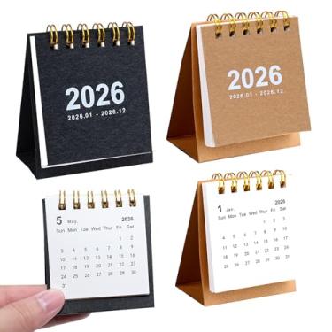 Imagem de 2 pacotes de mini calendário de mesa 2025, pequeno calendário de mesa 2025, mini calendário anual de 2025, calendário de mesa mensal portátil para agenda diária, material de escritório escolar (preto,