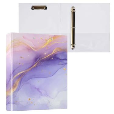 Imagem de CEBUGI Pasta redonda com 3 anéis de fundo de mármore lavanda de 3 cm comporta 200 folhas, pastas com 3 bolsos de PVC transparente para escritório, 31,5 x 27 x 6 cm, 1 pacote
