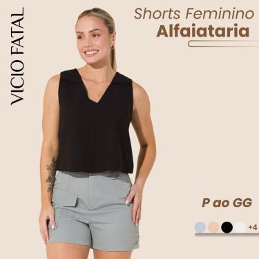 Imagem de Shorts Feminino de Alfaiataria Bolso Cargo Pantalona Despojado Elegante e Casual Moderno-Feminino