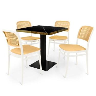 Imagem de Conjunto Mesa de Jantar Quadrada Venezia 70x70cm Preta com 4 Cadeiras 
