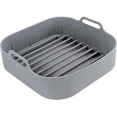 Imagem de Cesta para Air Fryer, Cinza, Quadrada, 20.5 x 20.5 x 7cm, Removível, Compatível com Fritadeiras a Ar