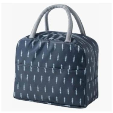 Imagem de Bolsa Térmica Marmita Lancheira Conservação de Alimentos Faculdade Trabalho Passeio Estampa Azul com Folhas