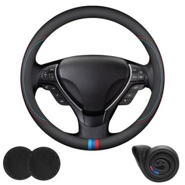 Imagem de Capas de volante de carro de couro Nappa ajuste personalizado para Acura MDX ADX RDX Integra TL TLX ZDX TSX ILX NSX RL Acessórios, universais 37,5-38 cm com logotipo, antiderrapante e respirável