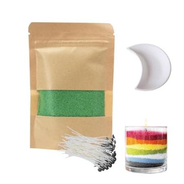 Imagem de Kit de fabricação de velas de areia de 100 ml – Cera de vela perolada sem perfume com 50 mechas e bandeja de lua, vela colorida de flor de gelo de areia para decoração de casa, presentes e artesanato